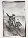 Houtskooltekening vader en dochter